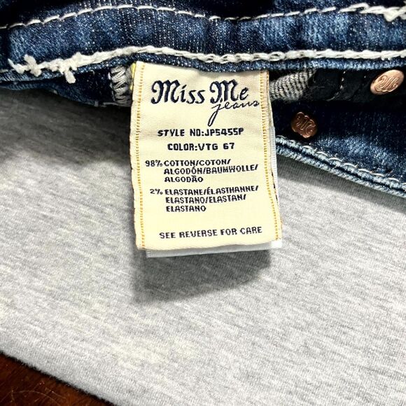 Miss Me Women Jeans 26x22 Blue Low-Rise Fleur-de-Lis Pockets Stretch Denim Capri - Picture 5 of 11